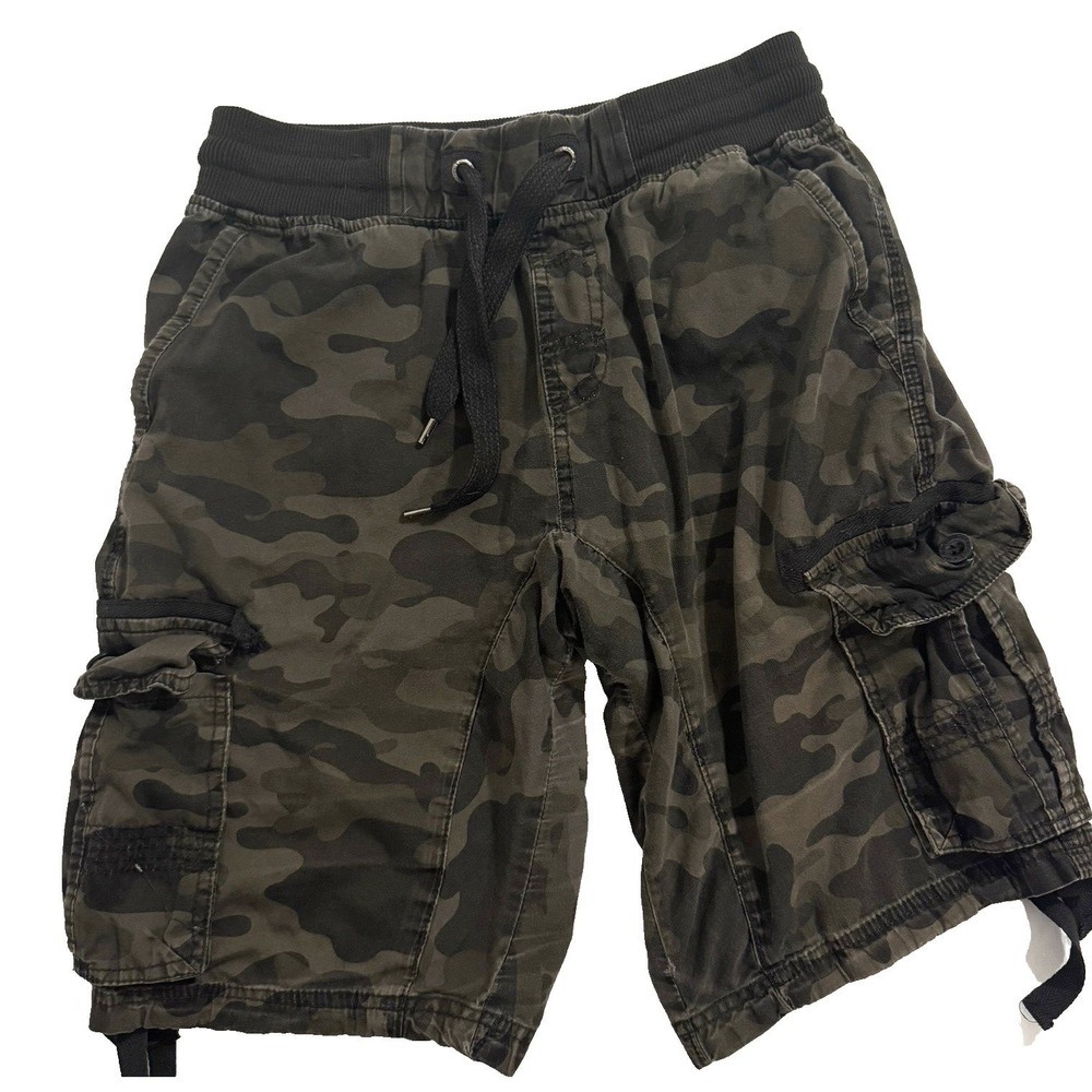 Southpole Shorts Men's S Cargo Camo Drawstring Elastic Green Brown Utility Work